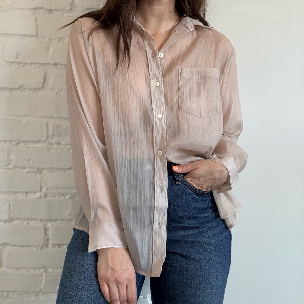 GAP Sheer Organza Big Shirt Button-Up Sheer Beige Sz. Small